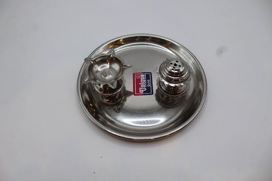 Small stainless steel pooja thali set, full set from above