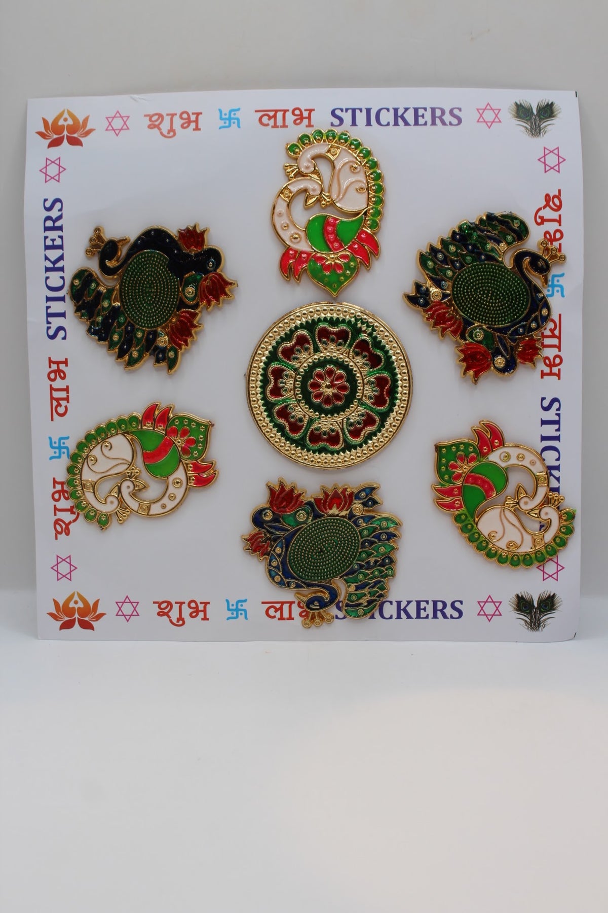 Rangoli stickers, peacock mix design on Shubh Labh sheet