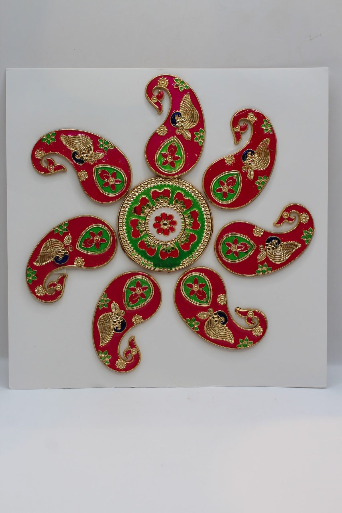 Rangoli stickers, pink and red paisley design