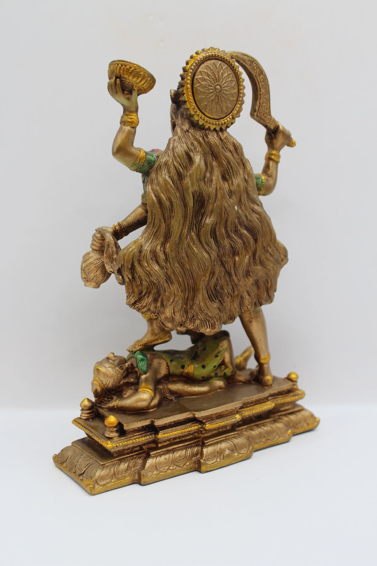 Resin Kali Mata statue, antique bronze finish, back view