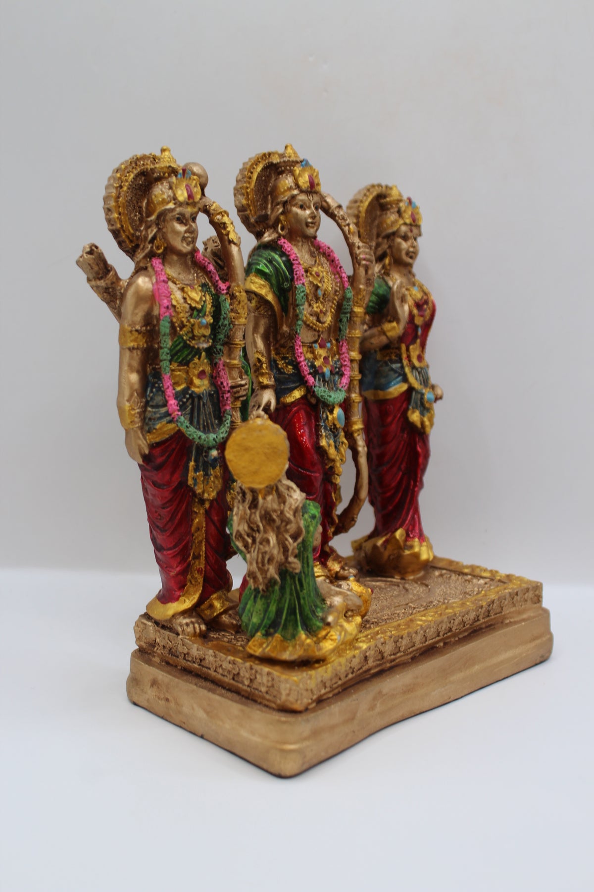 Resin Ram Darbar statue, antique bronze finish, left side view