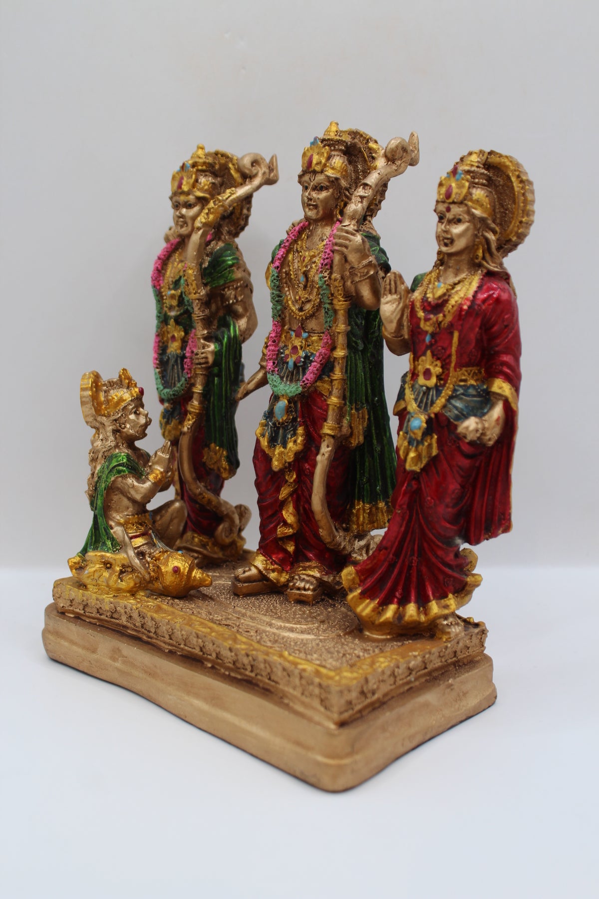 Resin Ram Darbar statue, antique bronze finish, right side view
