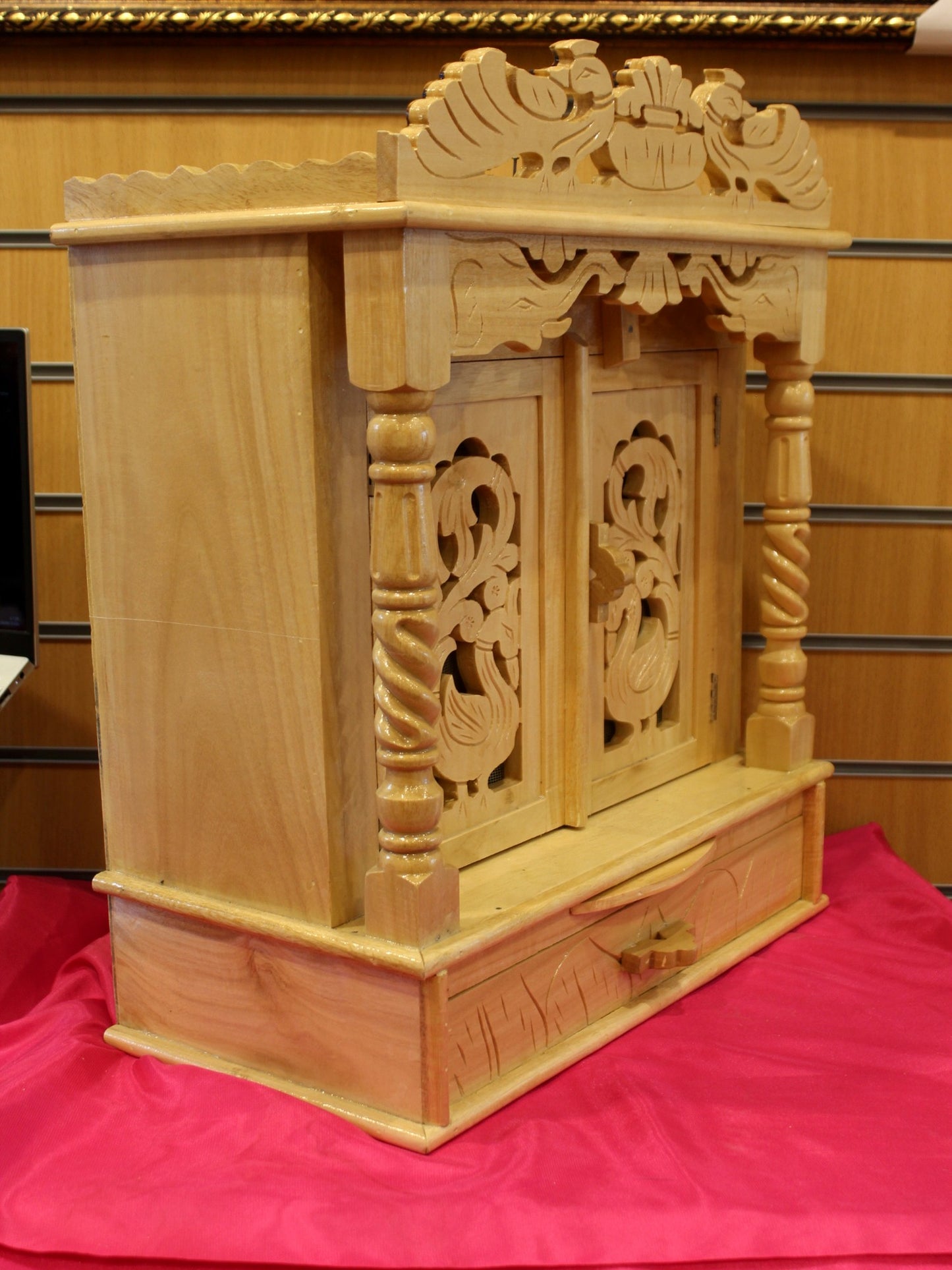 Sevan wood mandir 16 x 8 inch, angled view showing depth