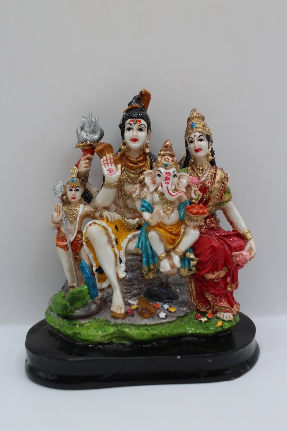 Painted resin Shiv Parivar murti, front view