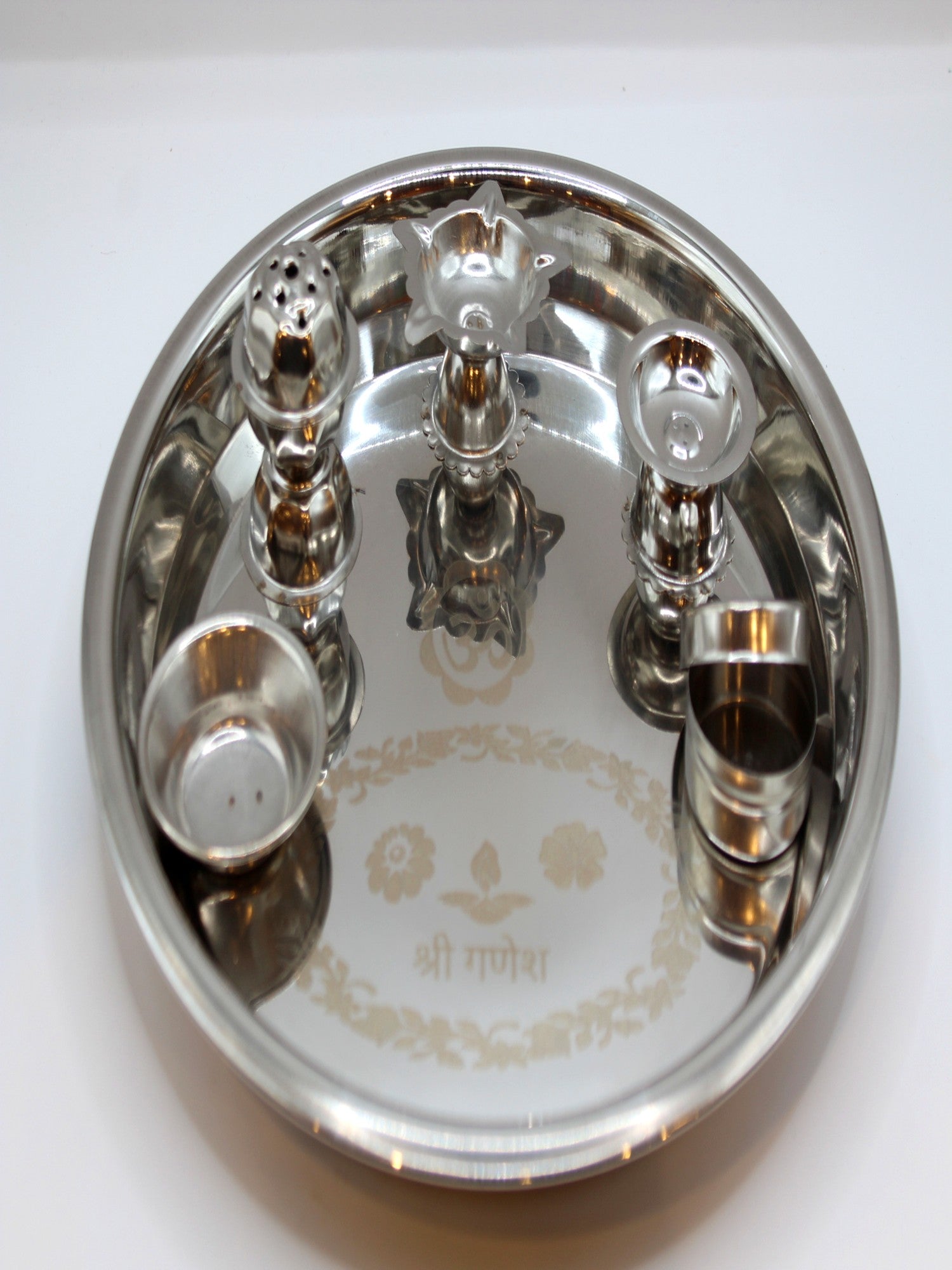 Steel Pooja Thali 10 inch – Shri Ganesh Engraved