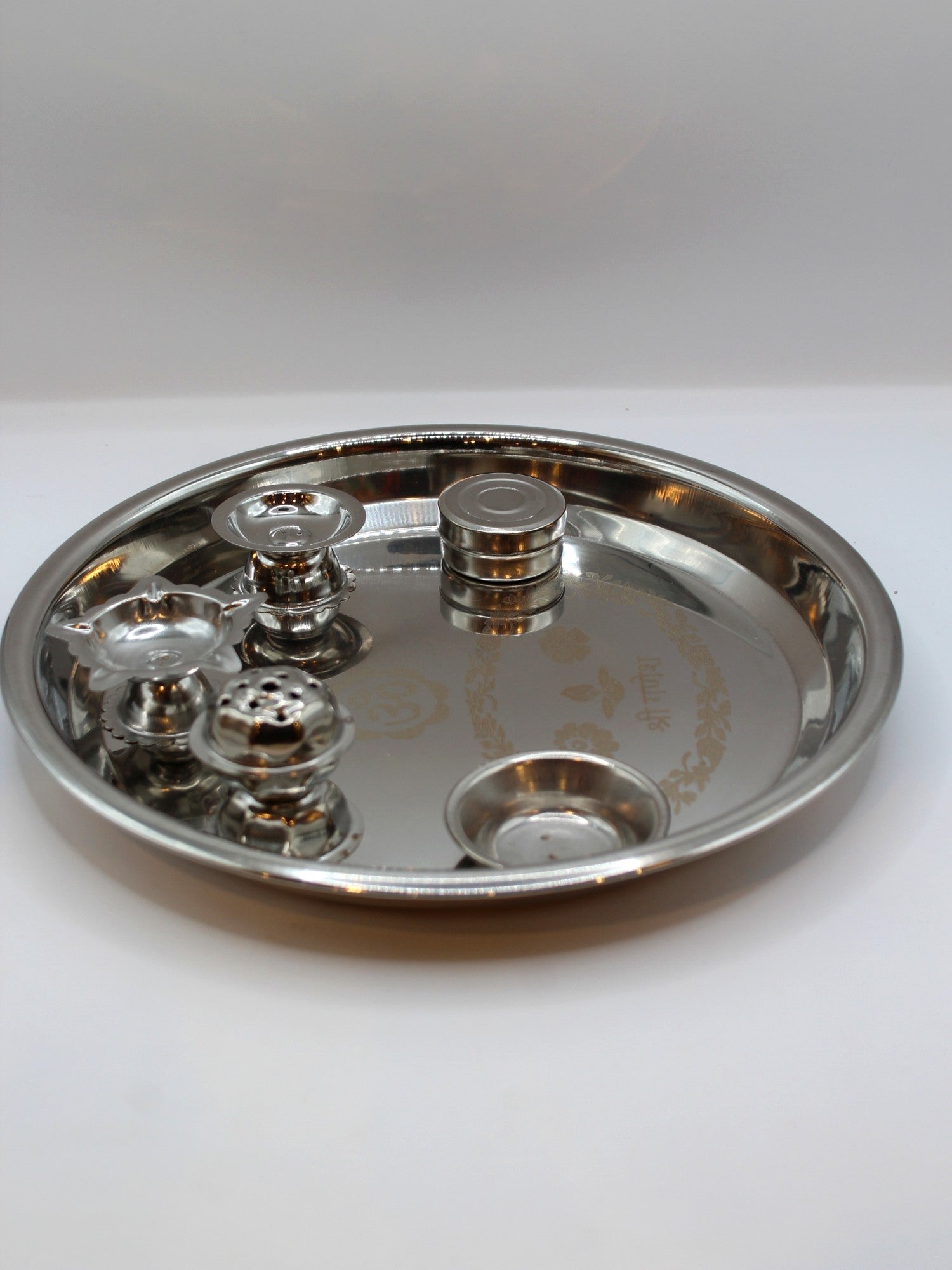 Steel Pooja Thali 10 inch – Shri Ganesh Engraved