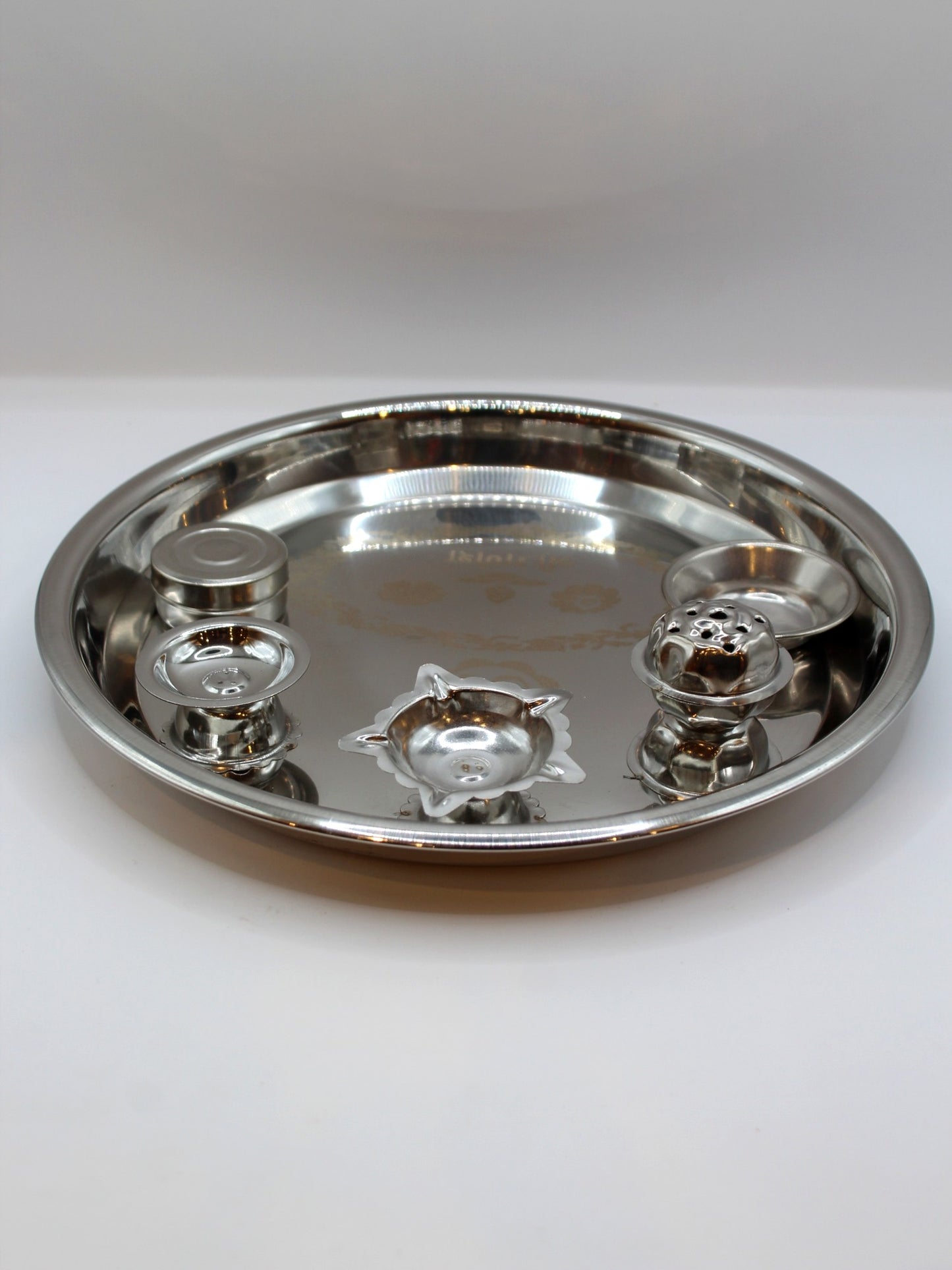 Steel Pooja Thali 10 inch – Shri Ganesh Engraved
