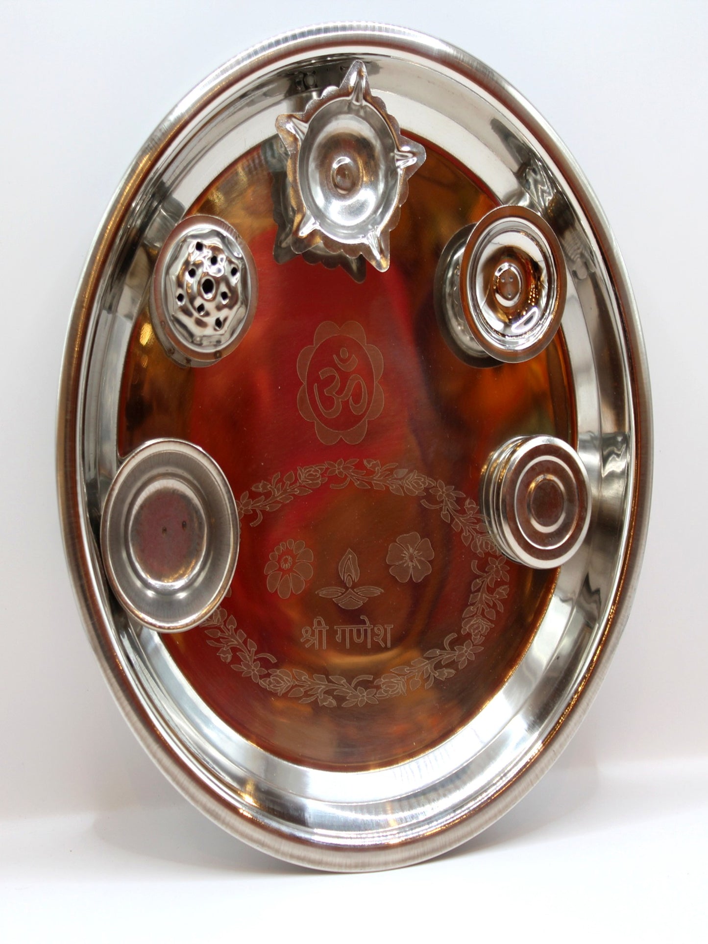Steel Pooja Thali 10 inch – Shri Ganesh Engraved