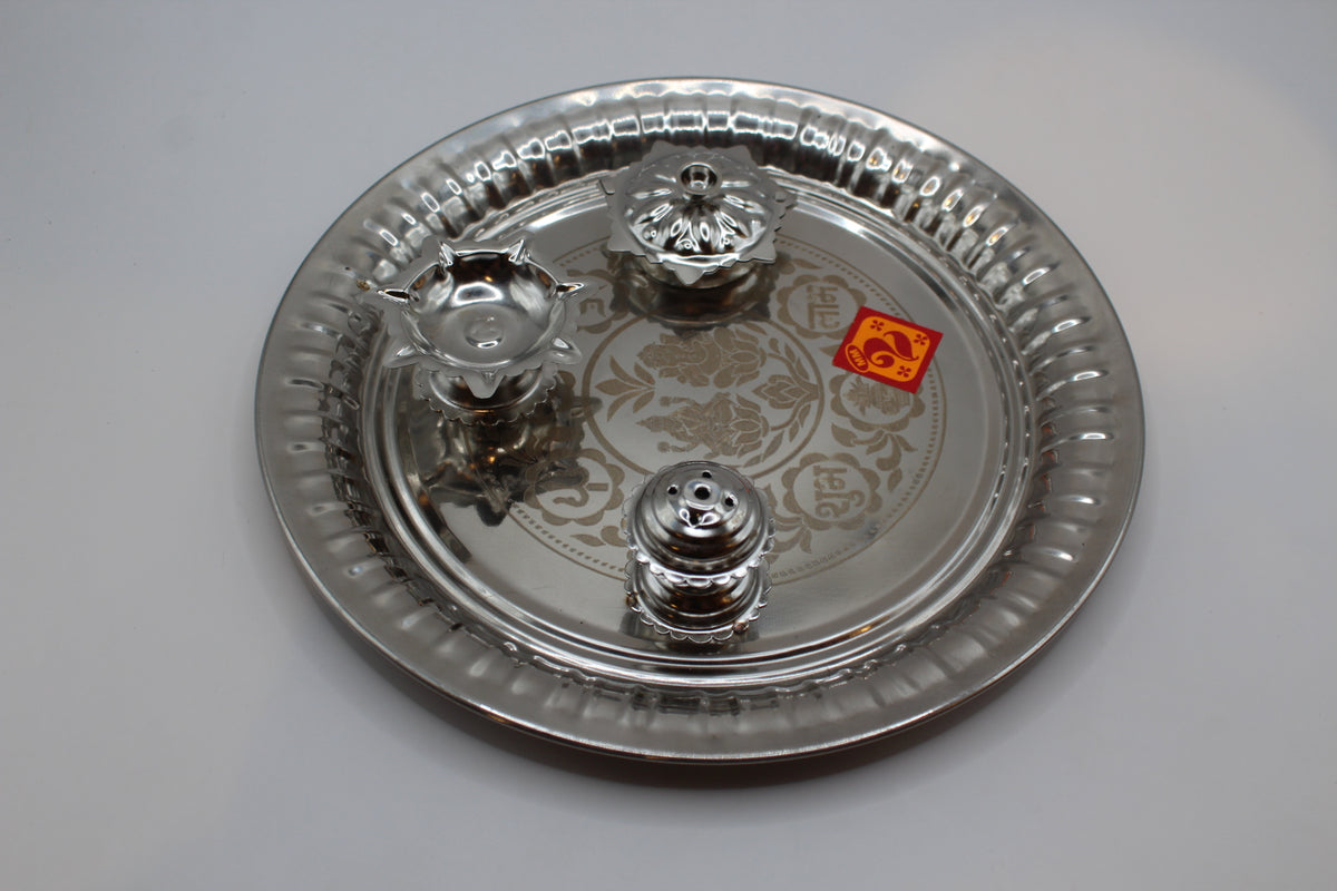 Steel pooja thali 9.5 inch, front view