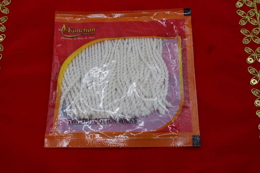 Pack of long twisted cotton wicks by Kanchan for standing diyas