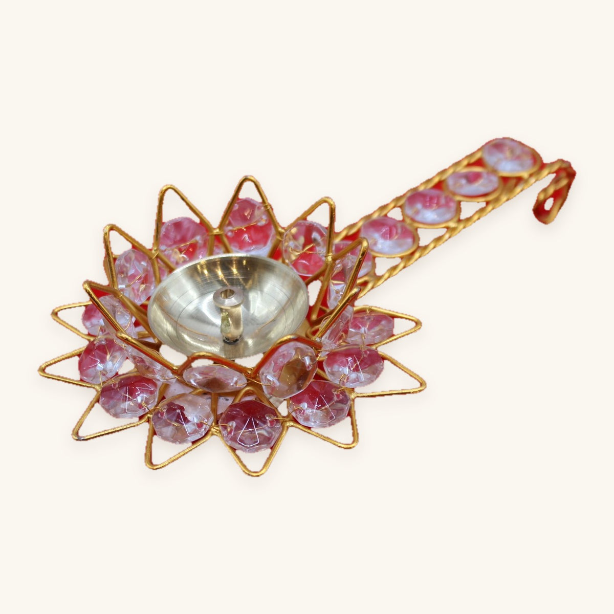 Stone-set lotus aarti diya, angled view