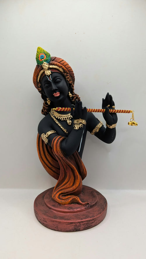 Lord Krishna Bust Statue – Black Resin, 12 inch