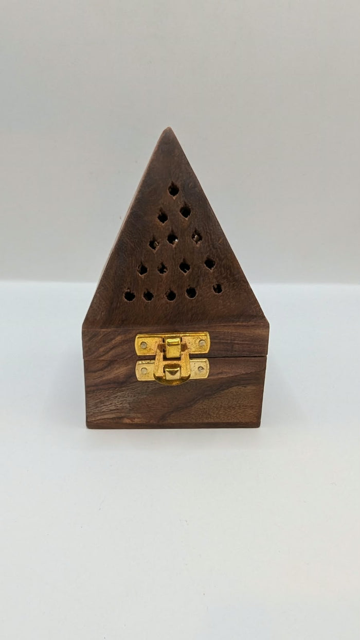 Wooden pyramid dhoop burner, front view