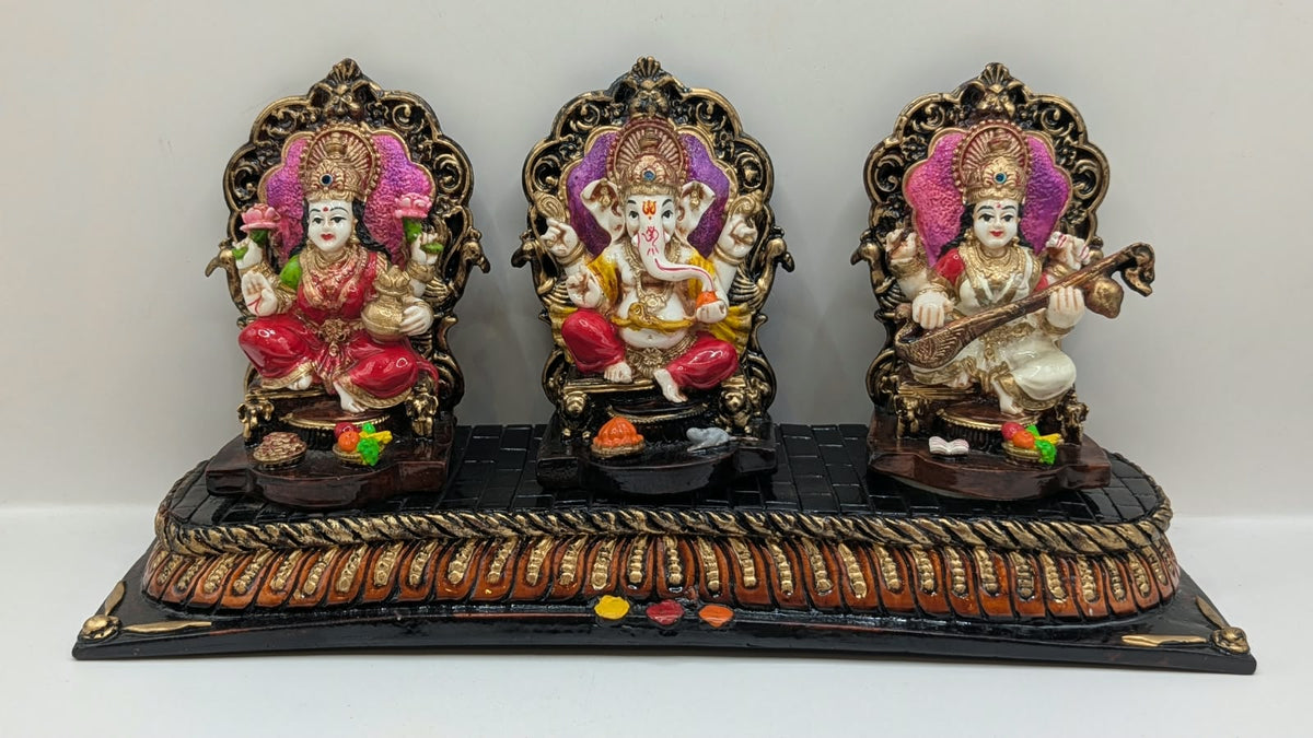 Laxmi Ganesh Saraswati statue set, front view