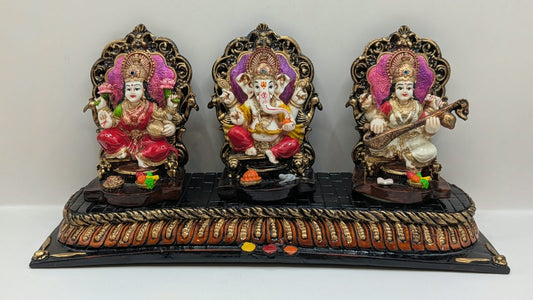 Laxmi Ganesh Saraswati statue set, front view