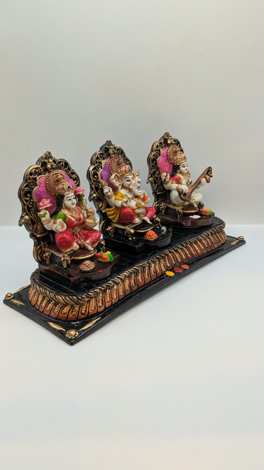 Laxmi Ganesh Saraswati statue set, side view