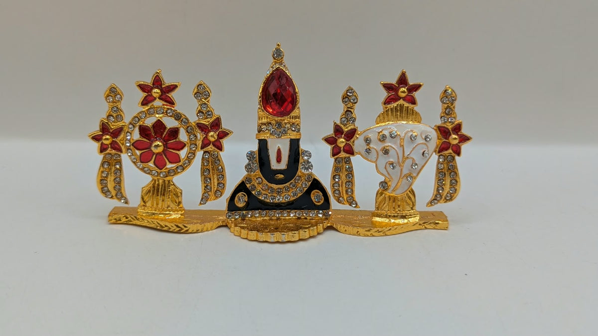 Gold Tirupati Balaji namam with shankh and chakra, front view