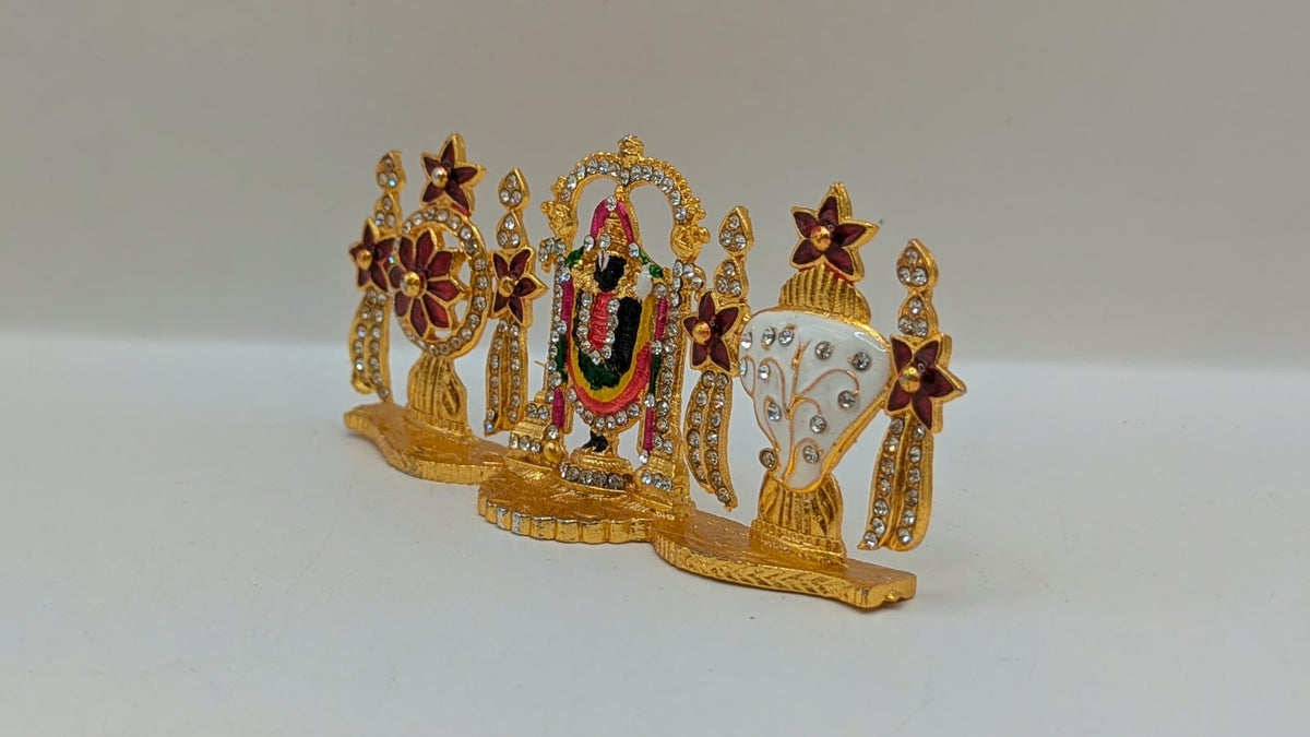Gold Tirupati Balaji murti with shankh and chakra, other side view