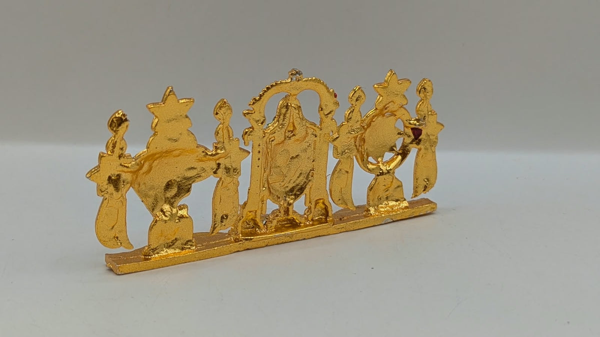 Gold Tirupati Balaji murti with shankh and chakra, back view