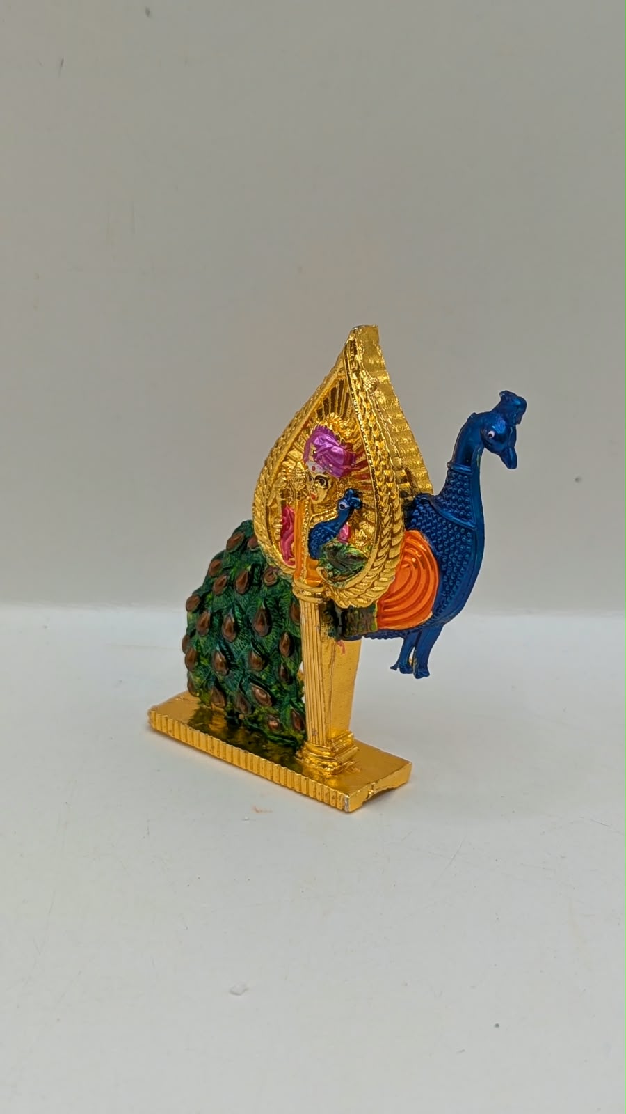 Gold Murugan Vel with peacock, other side view
