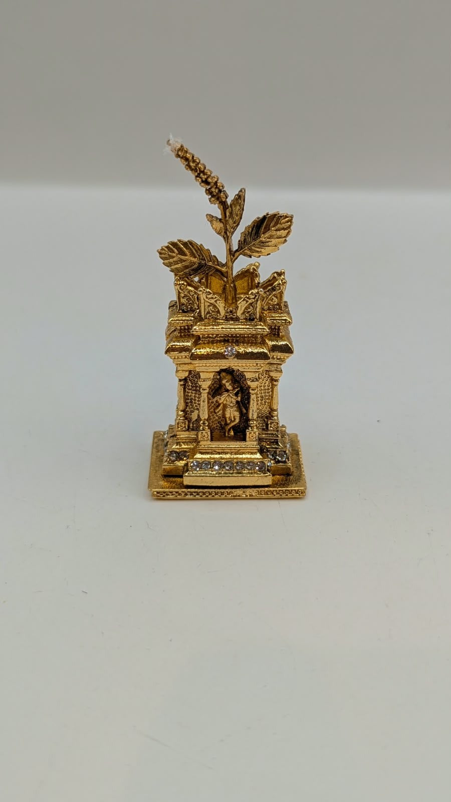 Gold Tulsi Vrindavan murti with Krishna, front view