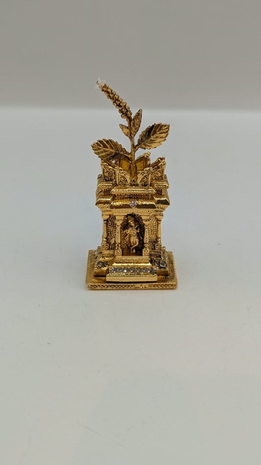 Gold Tulsi Vrindavan murti with Krishna, front view