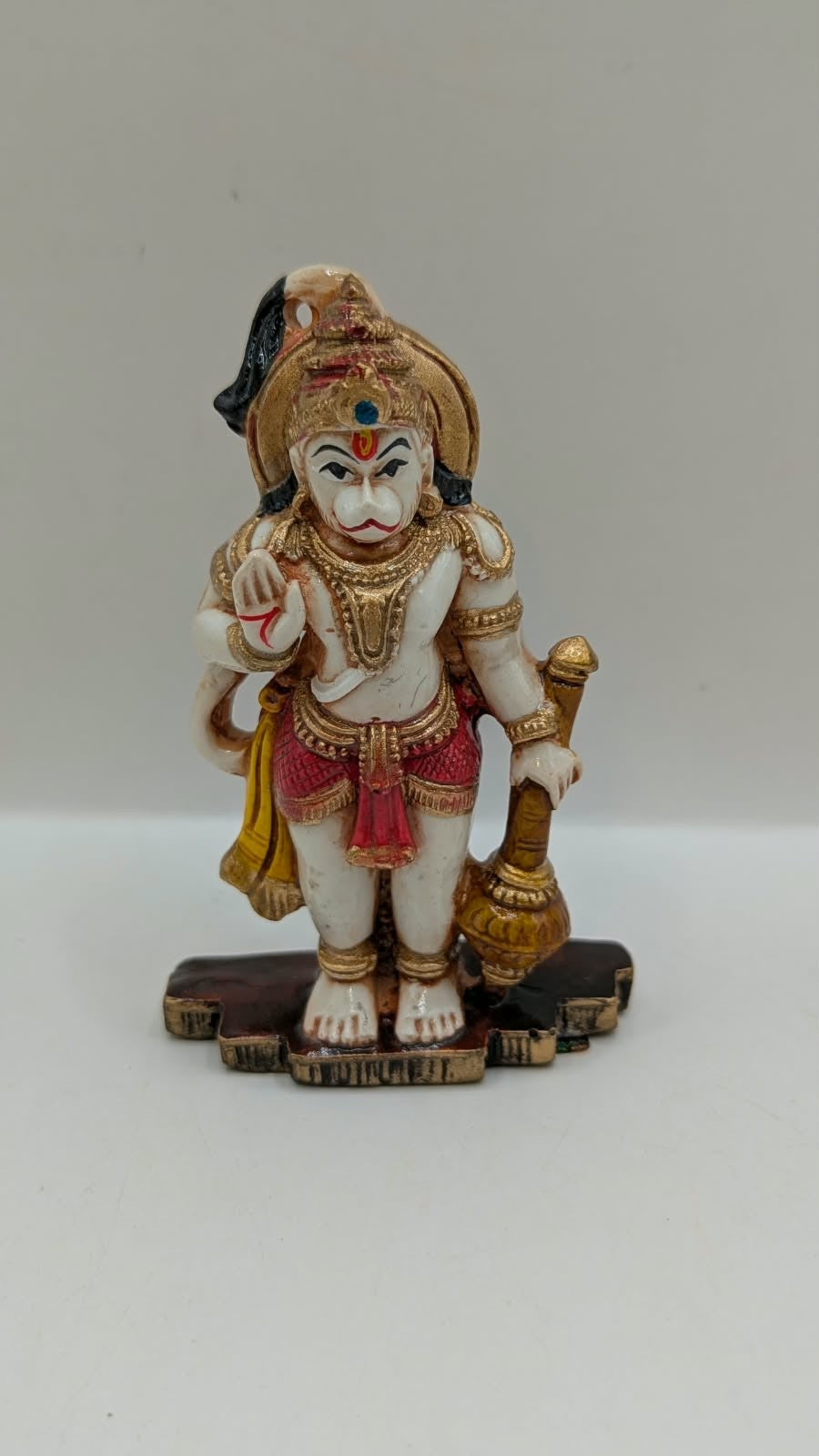Red and gold standing Hanuman resin statue, front view