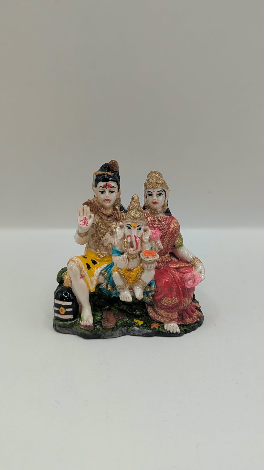 Colourful Shiv Parivar resin statue, front view