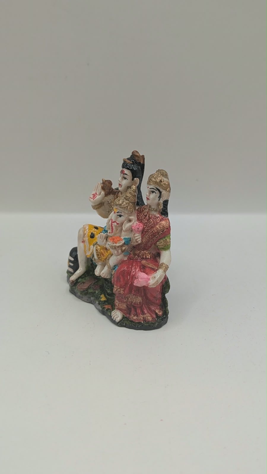 Colourful Shiv Parivar resin statue, other side view