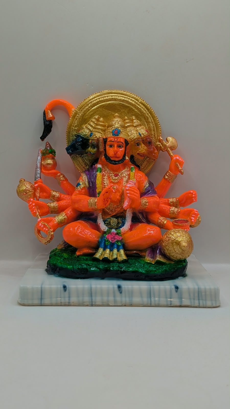 Orange Panchmukhi Hanuman resin statue, front view