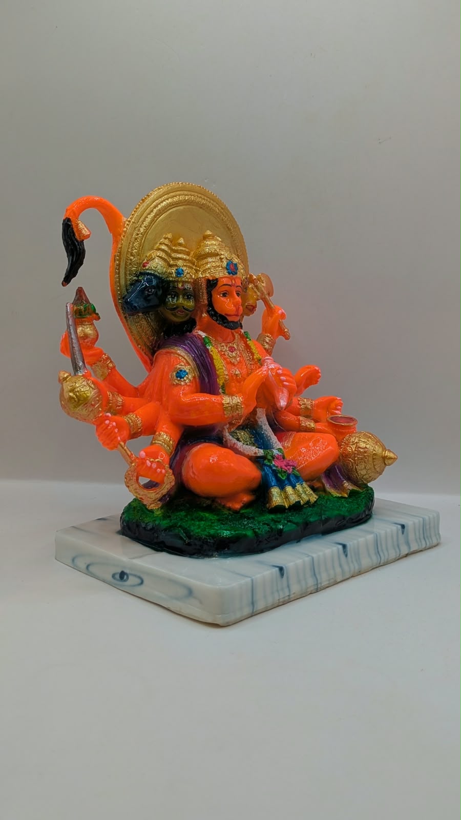 Orange Panchmukhi Hanuman resin statue, side view