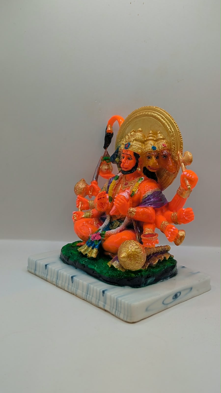 Orange Panchmukhi Hanuman resin statue, other side view