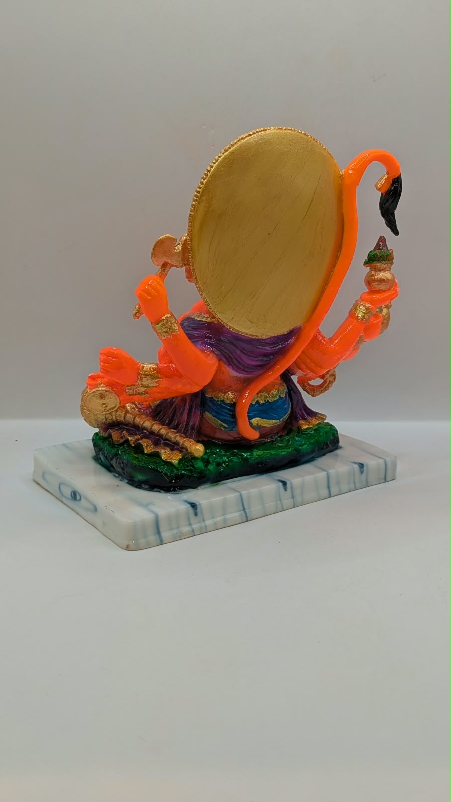 Orange Panchmukhi Hanuman resin statue, back view