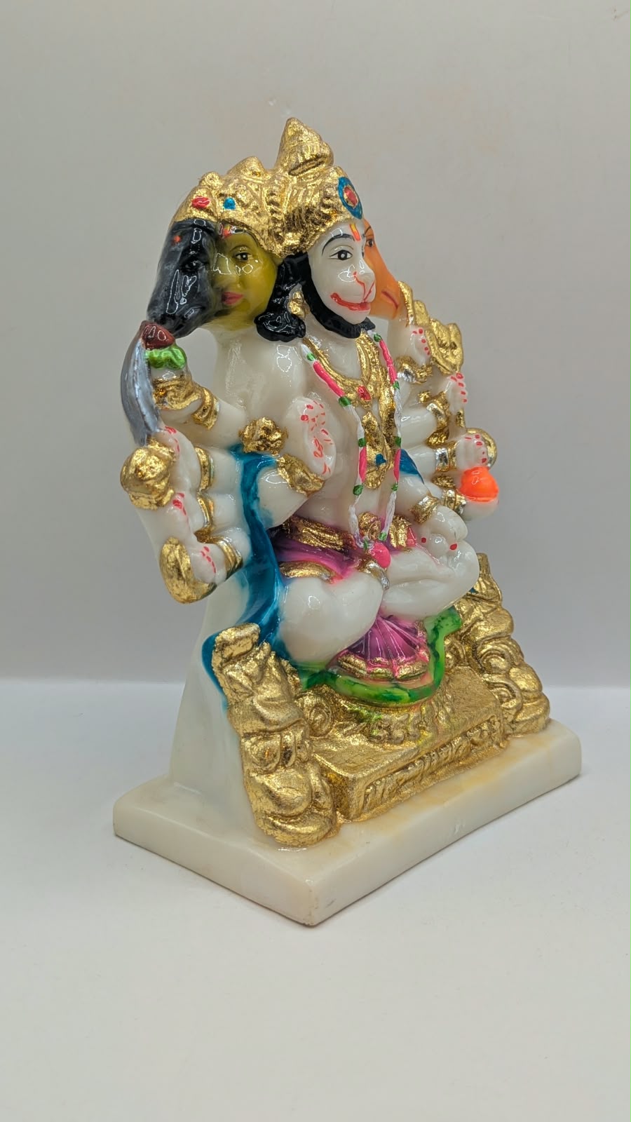 White and gold Panchmukhi Hanuman resin statue, side view