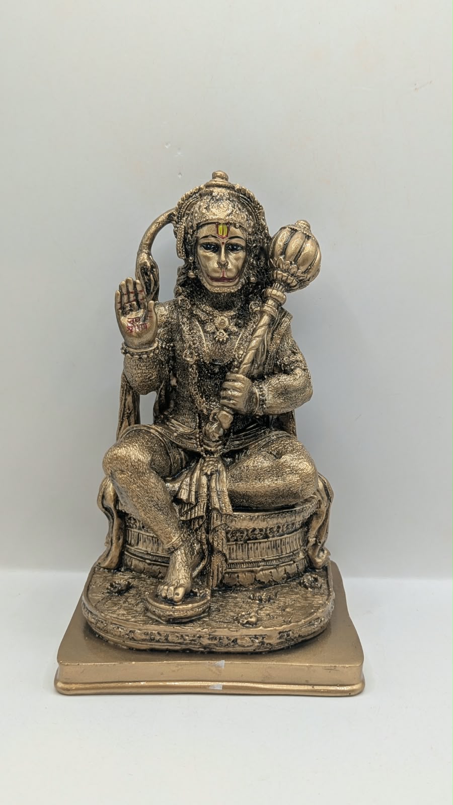 Antique bronze seated Hanuman resin statue, front view