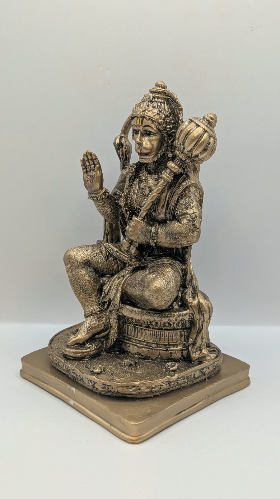 Antique bronze seated Hanuman resin statue, other side view