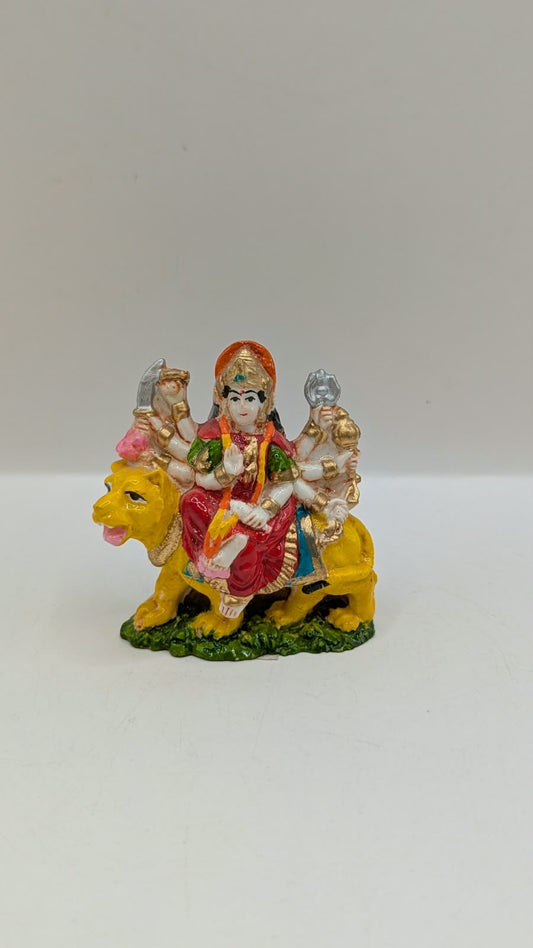 Small Durga Maa on lion statue, front view