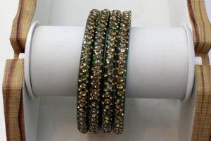 Glass Bangles Set of 4 - Golden Stone Decorated Bollywood Traditional Beautiful Bangle Set for Women Girl Wedding Special