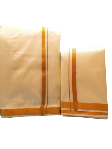Velcron Veshti Dhoti Mundu Vatti Vetti Sattai for Men Pattu Silk Blend with Ready Angavastram Shawl