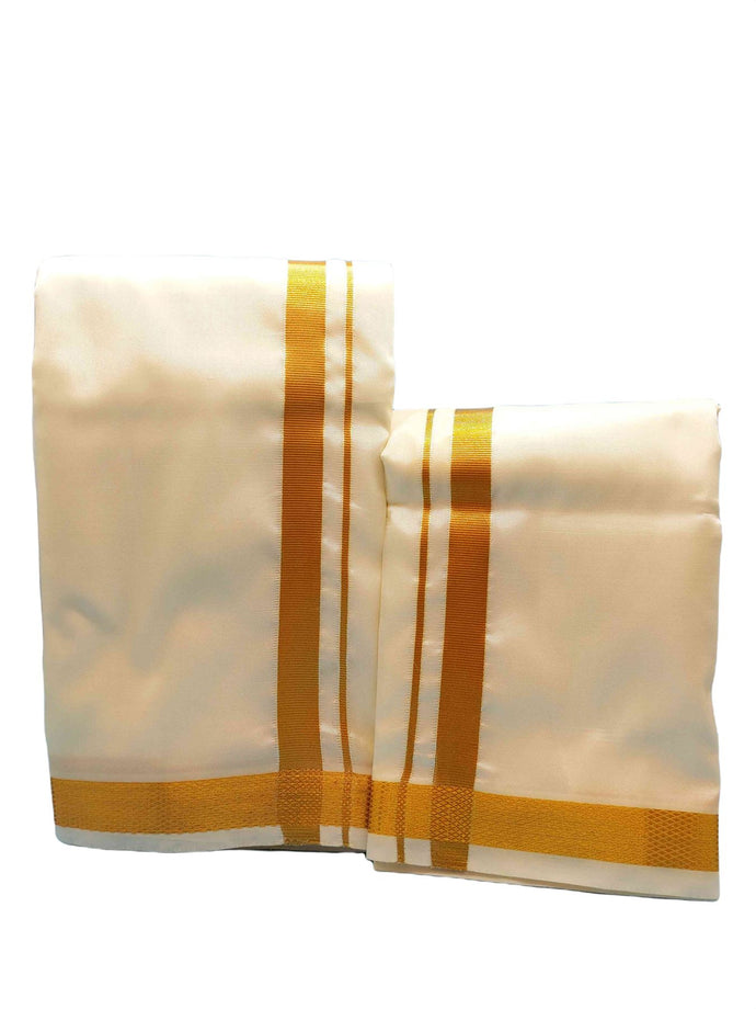 Veshti Dhoti Mundu Vatti Vetti Sattai for Men Pattu Silk Blend with Ready Angavastram Shawl