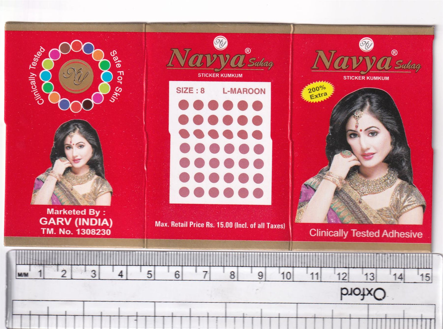 Coloured Bindi round Forehead Tika, Face Jewels Body Art Bollywood Bindis Self Adhesive Stickers Clinically Tested Safe for Skin - Size 3 to Size 10