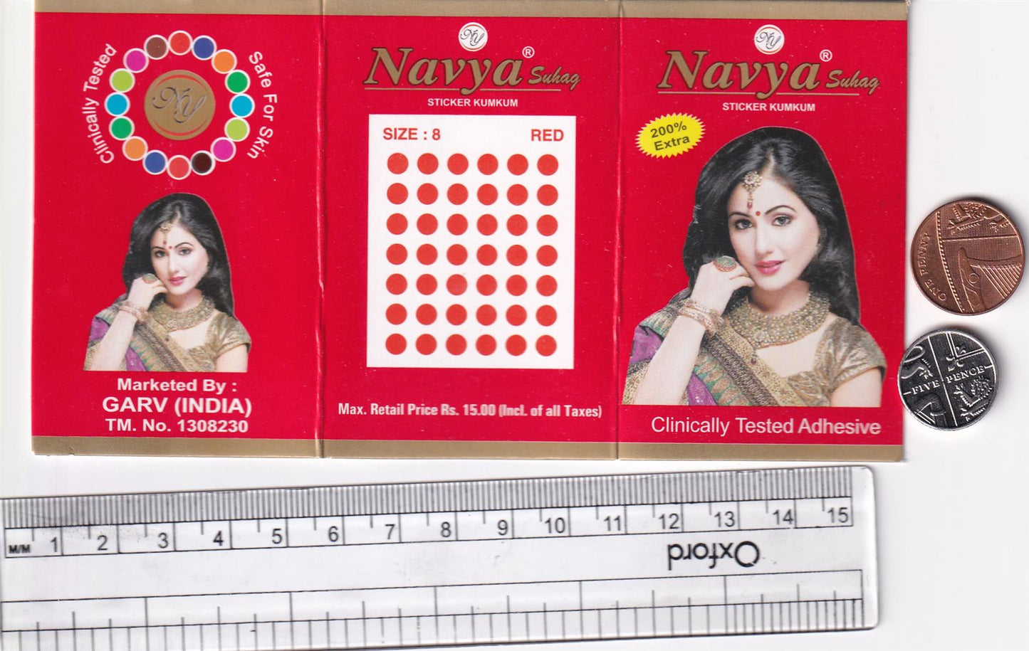 Coloured Bindi round Forehead Tika, Face Jewels Body Art Bollywood Bindis Self Adhesive Stickers Clinically Tested Safe for Skin - Size 3 to Size 10
