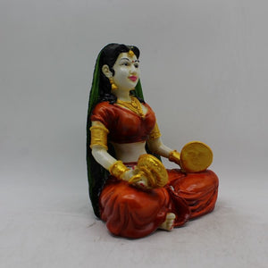 Rajasthani Girl,Rajasthani lady,Musician girl Rajasthani statue,idolOrange color