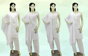 Women's Salwar Kamiz Suit Chikankari White Ladies Kurti and Pant Set