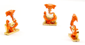 LORD GANESHA NECK ORANGE COLOR GANPATI CAR DASH BOARD SMALL STATUE HINDU METAL