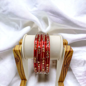 Indian Glass Bangles-Set Of 4 Stone Designed Bollywood Traditional