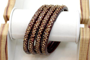 Glass Bangles Set of 4 - Golden Stone Decorated Bollywood Traditional Beautiful Bangle Set for Women Girl Wedding Special