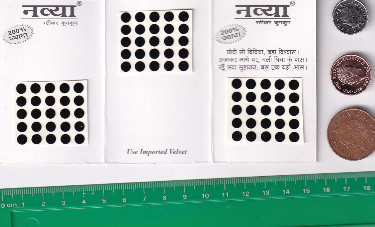 Coloured Bindi round Forehead Tika, Face Jewels Body Art Bollywood Bindis Self Adhesive Stickers Clinically Tested Safe for Skin - Size 3 to Size 10