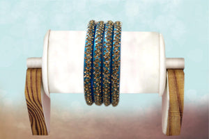 Glass Bangles Set of 4 - Golden Stone Decorated Bollywood Traditional Beautiful Bangle Set for Women Girl Wedding Special