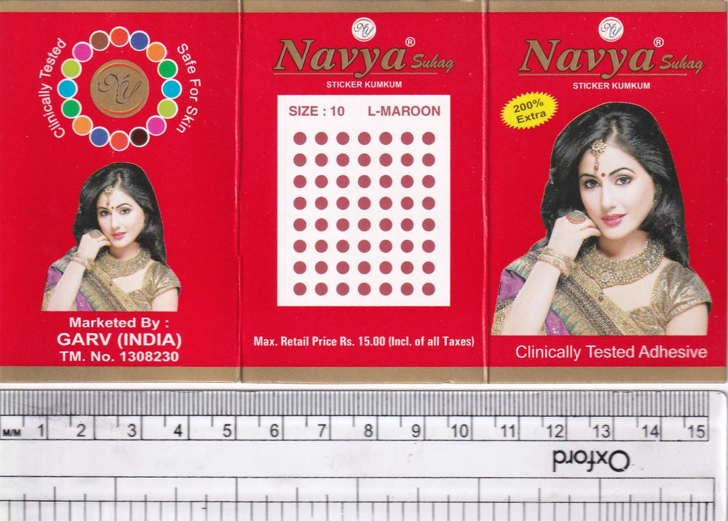 Coloured Bindi round Forehead Tika, Face Jewels Body Art Bollywood Bindis Self Adhesive Stickers Clinically Tested Safe for Skin - Size 3 to Size 10